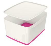 Leitz MyBox WOW Contenitore con Coperchio L, per Archiviare Oggetti e Documenti in F.to A4, Bianco e Fucsia, 52161023
