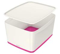 Leitz MyBox WOW Contenitore con Coperchio L, per Archiviare Oggetti e Documenti in F.to A4, Bianco e Fucsia, 52161023
