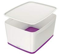 Leitz MyBox WOW Contenitore con Coperchio L, per Archiviare Oggetti e Documenti in F.to A4, Bianco e Viola, 52161062