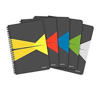 LEITZ OFFICE Blocco per Appunti, Formato A5 , Rilegatura a Spirale, Copertina in Cartoncino, 90 Fogli, Quadretti, Colori Assortiti, Confezione da 5 - 44580099