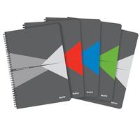 Leitz Office Quaderno quadretti A4,copertina in cartone,rilegatura a spirale,apertura a 360 gradi,180 pagine/90 fogli, carta certificata FSC (80 g/m²),per ufficio e scuola,Assortiti, 5 pezzi, 46471099