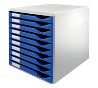 Leitz Post Cassettiera a 10 Cassetti, Organizer per Riporre Documenti, Cataloghi e Riviste in Formato A4, Adatta per Casa e Ufficio, Blu, 52810035