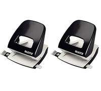 Leitz Pratica Perforatrice da Ufficio, Capacità Fino a 30 Fogli, Nero, Metallo, Guida di Arresto con Barra di Selezione Del Formato, Gamma Nexxt, 50080095 (Confezione da 2)