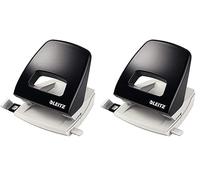 Leitz Pratica Perforatrice da Ufficio Standard, Capacità fino a 25 Fogli, Nero, Metallo, Guida di Arresto con Barra di Selezione del Formato, Gamma NeXXt, 50050095 (Confezione da 2)