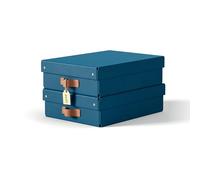 Leitz Puro, Set di 2 Scatole portaoggetti medie basse con Coperchio, Resistenti, Impilabili, Compatibili con mobili a Cubo e Ripiani, per Casa e Ufficio, Capacità 8 litri, 27 x 37 x 10 cm, Blu Marino