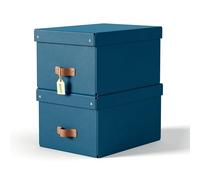 Leitz Puro, Set di 2 Scatole portaoggetti medie con Coperchio, Resistenti, Impilabili, Compatibili con mobili a Cubo e Ripiani, per Casa e Ufficio, Capacità di 17 litri, 27 x 37 x 20 cm, Blu Marino