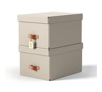 Leitz Puro, Set di 2 Scatole portaoggetti medie con Coperchio, Resistenti, Impilabili, Compatibili con mobili a Cubo e Ripiani, per Casa e Ufficio, Capacità di 17 litri, 27 x 37 x 20 cm, Tortora