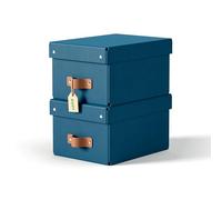 Leitz Puro, Set di 2 Scatole portaoggetti piccole con Coperchio, Resistenti, Impilabili, Compatibili con mobili a Cubo e Ripiani, per Casa e Ufficio, Capacità 7 litri, 20 x 28 x 15 cm, Blu Marino