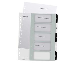 Leitz Rubrica con Tasti 1-5, Stampabile Al Pc, Formato A4, Formato Extra Largo, Polipropilene Robusto, Bianco/Nero, Gamma Wow, 12130000