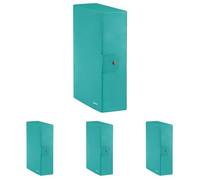 Leitz - Scatola portadocumenti con chiusura a bottone, Cartella progetti A4 in cartone plastificato, Acquamarina, 25 x 35 x 8 cm, 39670051 (Confezione da 4)