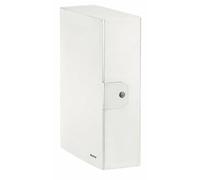 Leitz - Scatola portadocumenti con chiusura a bottone, Cartella progetti in cartone plastificato, Bianco metallizzato, 24 x 35 x 10 cm, 39680001