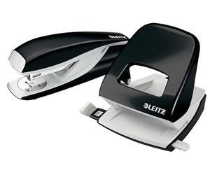 Leitz Set con Cucitrice e Perforatore, Capacità fino a 30 Fogli, Include Graffette, Gamma WOW, Nero