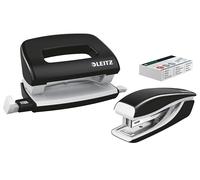 Leitz Set con Mini Cucitrice e Perforatore, Capacità fino a 10 Fogli, Include Punti P2 Numero 10, Gamma WOW, 55612095, Nero