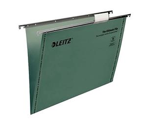 Leitz Ultimate 17440055 - Cartella sospesa con barra chiusa, formato protocollo, base a V, confezione da 50, linguette incluse, colore verde