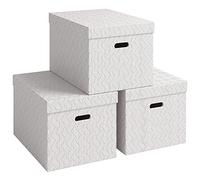 Leitz von 61420001 - Set di 3 contenitori con coperchio, 46 l, extra grandi, 100% cartone riciclato, design geometrico, per scuola, studio e casa, colore: Bianco