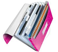 Leitz Archivio a soffietto WOW A4, 6 scomparti, elastico e fermo metallico, Fucsia metallizzato