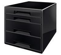 Leitz WOW Cube Cassettiera a 4 Cassetti, Organizer per Riporre Documenti, Cataloghi e Riviste in Formato A4, Adatta per Casa e Ufficio, Nero, 52521095
