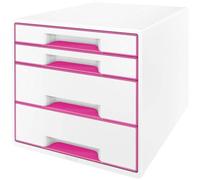 Leitz Cassettiera Wow Cube – 4 cassetti (2 grandi, 2 piccoli) – Bianco/Fuxia