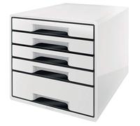 Leitz WOW Cube Cassettiera a 5 Cassetti, Organizer per Riporre Documenti, Cataloghi e Riviste in Formato A4, Adatta per Casa e Ufficio, Bianco e Nero, 52531001