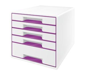 Leitz WOW Cube Cassettiera a 5 Cassetti, Organizer per Riporre Documenti, Cataloghi e Riviste in Formato A4, Adatta per Casa e Ufficio, Viola, 52142062