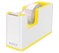 LEITZ WOW Dispenser per nastro adesivo Dual Color, Base Appesantita, Nastro adesivo da 10 mt incluso, Bianco/Giallo, 53641016