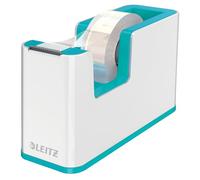 LEITZ WOW Dispenser per nastro adesivo Dual Color, Base Appesantita, Nastro adesivo da 10 mt incluso, Bianco/Acqua Marina, 53641051