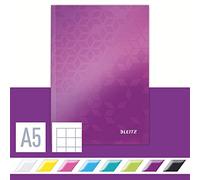Leitz WOW Notebook A5 a quadretti, copertina rigida, 160 pagine, 80 fogli di carta certificata FSC (80 g/m²), rilegatura a filo, per ufficio, scuola o come diario, viola, 46281062