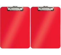Leitz WOW Portablocco in Plastica con Gancio Ferma Documenti in Metallo, Formato A4, Capacità 75 Fogli, Rosso, 39710026 (Confezione da 2)
