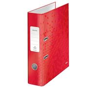 Leitz WOW Raccoglitore ad Anelli con Meccanismo a Leva a 180°, Formato A4, Larghezza Dorso da 80 mm e con Capacità di 600 Fogli, Rosso, 10050026