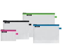 Leitz Wow Set di 4 Busta da Viaggio, Resistente all'Acqua, Trasparente, Adatte per Organizzare Piccoli Oggetti, Formato: S (A6), M (A5), L (A4) e per Cosmetici, Colori Assortiti
