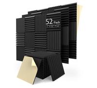 LEIYER Upgrade - Confezione da 52 pannelli acustici con autoadesivi, 2,5 x 30,5 x 30,5 cm, pannelli in schiuma a recupero rapido, cunei in schiuma acustica ad alta densità (52 pezzi, nero)