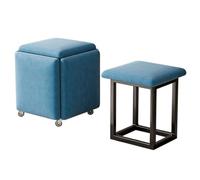 LEIYTFE 5 in 1 Nesting Cube Stools Ottoman Stool with Swivel Casters Velvet Seating Stackable Sofa Chairs,Metal Frame Foot Rest for Living Room,Bedroom(Blauw)