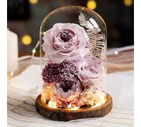 LEIYTFE Bouquet di Fiori Stabilizzati con Luce LED, Rosa Eterna Realizzata A Mano Regali per La Mamma, La Moglie E La Fidanzata, Fiori da Consegnare A Domicilio Che Durano Un Anno O più(Purple)