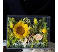 LEIYTFE Fiori Eterna Che durano per Sempre Regali per Il Compleanno della Mamma, Decorazioni Floreali Naturali, Copertura Protettiva in Acrilico, Fiori freschi con Consegna Prime(Sunflower Yellow)