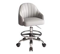 LEIYTFE Heavy Duty Rolling Stool Chair With Wheels Lifting Office Chairs With Footrest Drafting Chair,Back Support, Armrest,Smooth Movement Bar Stools(Light grey)