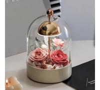 LEIYTFE Lampada da Tavolo con Fiori Stabilizzati/Lampada da Comodino,Rose Stabilizzate Realizzate A Mano sotto Una Cupola di Vetro, Fiori Veri per Donne, Fidanzate, Mamme, Nonne(Style E)