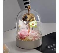 LEIYTFE Lampada da Tavolo con Fiori Stabilizzati/Lampada da Comodino,Rose Stabilizzate Realizzate A Mano sotto Una Cupola di Vetro, Fiori Veri per Donne, Fidanzate, Mamme, Nonne(Style B)