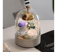 LEIYTFE Lampada da Tavolo con Fiori Stabilizzati/Lampada da Comodino,Rose Stabilizzate Realizzate A Mano sotto Una Cupola di Vetro, Fiori Veri per Donne, Fidanzate, Mamme, Nonne(Style A)