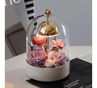 LEIYTFE Lampada da Tavolo con Fiori Stabilizzati/Lampada da Comodino,Rose Stabilizzate Realizzate A Mano sotto Una Cupola di Vetro, Fiori Veri per Donne, Fidanzate, Mamme, Nonne(Style D)