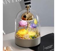 LEIYTFE Lampada da Tavolo con Fiori Stabilizzati/Lampada da Comodino,Rose Stabilizzate Realizzate A Mano sotto Una Cupola di Vetro, Fiori Veri per Donne, Fidanzate, Mamme, Nonne(Style C)
