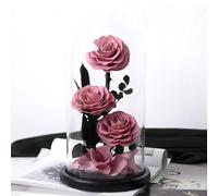 LEIYTFE Regali con Rose Stabilizzate per Donne Fiori Eterni di Lunga Durata in Campana di Vetro Rose Eterne, per Regali di San Valentino, Festa della Mamma, Compleanni(Milk Tea Colour)