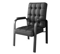 LEIYTFE Sedia Per Ospiti In Ecopelle Con Braccioli Imbottiti E Cuscino, Sedie Da Ufficio Minimaliste, Gambe In Acciaio Al Carbonio, Sedia Da Studio Per La Lettura A Casa(Dark grey,Black Legs)