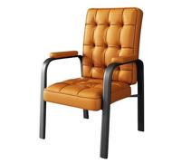 LEIYTFE Sedia Per Ospiti In Ecopelle Con Braccioli Imbottiti E Cuscino, Sedie Da Ufficio Minimaliste, Gambe In Acciaio Al Carbonio, Sedia Da Studio Per La Lettura A Casa(Orange,Black Legs)