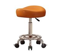 LEIYTFE Sedie Girevoli Ergonomiche Con Rotelle Sgabello A Sella Regolabile In Altezza, Sedia Da Ufficio Con Poggiapiedi, Sgabello Da Toeletta In Pelle Movimento Fluido(Orange,Without)