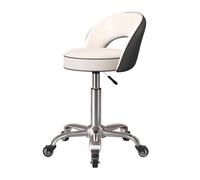 LEIYTFE Seggiolone Con Schienale, Sgabello Da Bar Multifunzionale Per Centri Benessere, Sgabelli Da Negozio/salone Medico Con Ruote Piccola Sedia Da Ufficio In Pelle(White+grey,B)