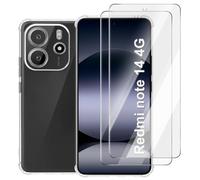 leizhan Custodia per Xiaomi Redmi Note 14 4G con [2 pezzi] Vetro Blindato + [1 pezzo] Pellicola Protettiva per La Lente, Copertura Protettiva Custodia protettiva sottile - Trasparente