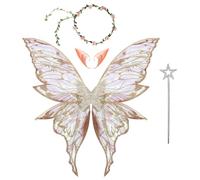 Lejafay Ali Farfalla Scintillanti E Luccicanti Halloween Ghirlanda Floreale E Orecchie Elfo Bastone Fate Stella Oro Taglia unica