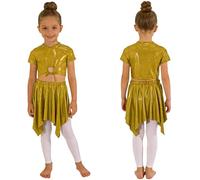 Lejafay Bambine Crop Top Metallici con Gonna Plissata Lucente Outfits Rave Dance E Outfits Cheerleading Le Performance Oro 5-6 Anni