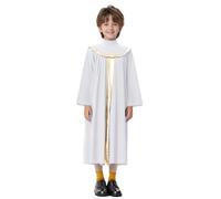 Lejafay Cappotto di Coro Metallico per Bambini Abito di Culto A Maniche Lunghe per Bambini E Bambina nel Coro della Chiesa per Performance di Danza di Lode Bianco 9-10 Anni
