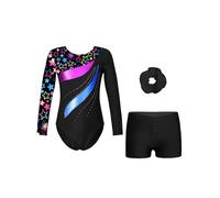 Lejafay Costume Da Ginnastica Ritmica Per Bambine Body Ballet Artistico A Maniche Lunghe Con Stampa Leggings Corti Fascia Maillot Da Danza Competizione Anni Una stella nera 13-14 anni